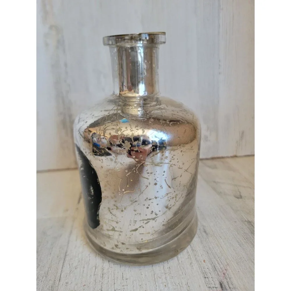 Halloween‎ decorative silver skull poison bottle rustic glass home decor